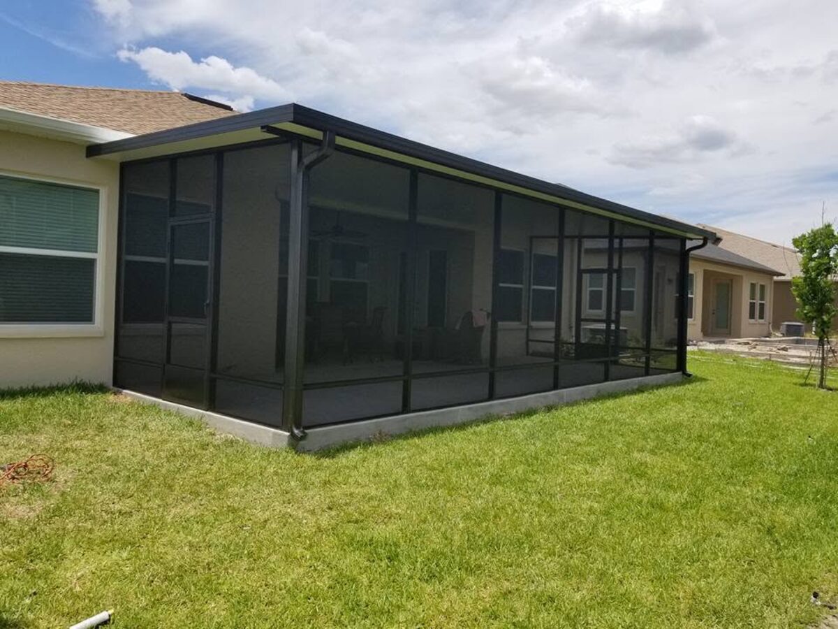 Aluminum screen room with a gabled roof